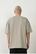 Erkek Baskılı T-Shirt Kısa Kol Bisiklet Yaka Rahat Kalıp Tişört - Boyalı Gri