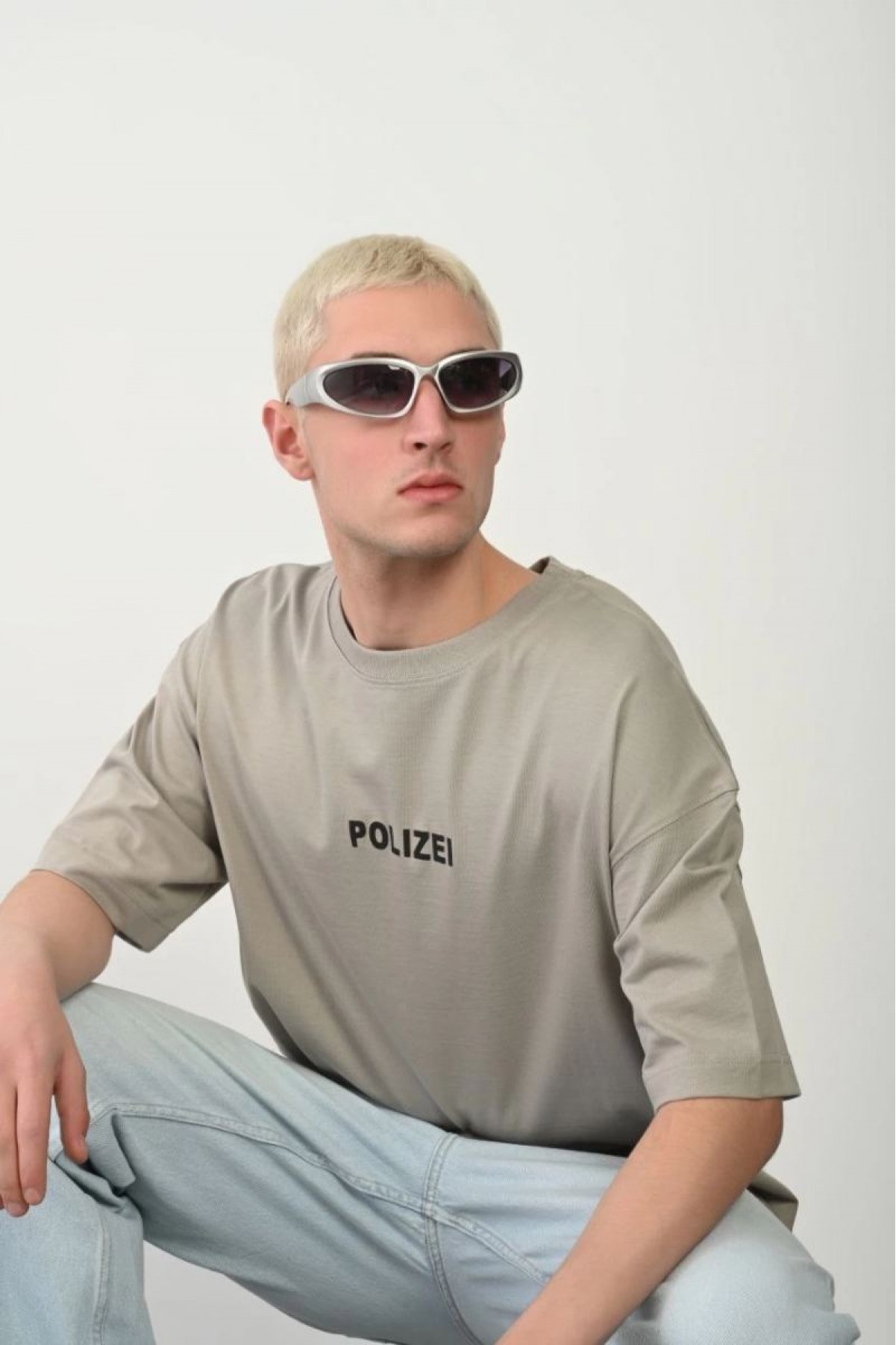 Erkek Baskılı T-Shirt Kısa Kol Bisiklet Yaka Rahat Kalıp Tişört - Boyalı Gri