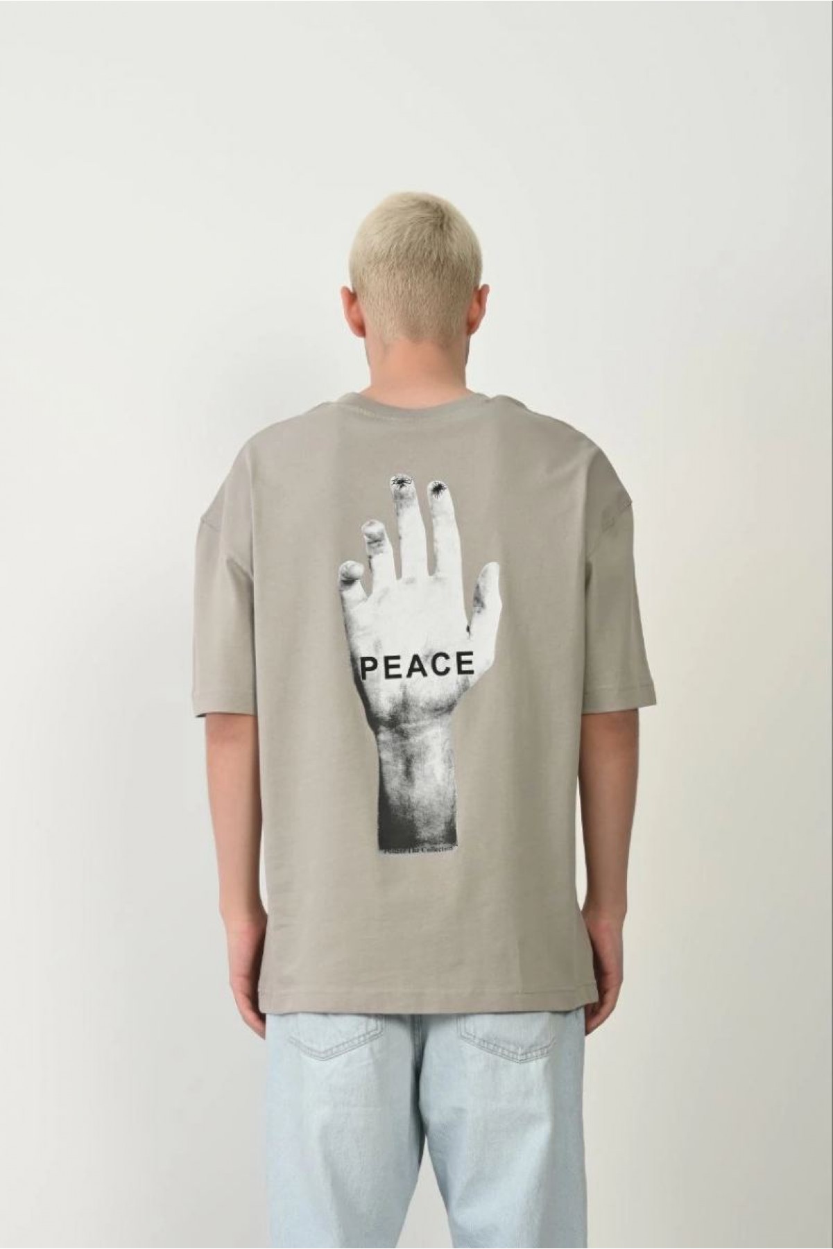 Erkek Baskılı T-Shirt Kısa Kol Bisiklet Yaka Rahat Kalıp Tişört - Boyalı Gri