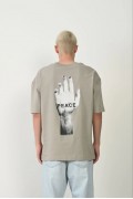 Erkek Baskılı T-Shirt Kısa Kol Bisiklet Yaka Rahat Kalıp Tişört - Boyalı Gri