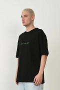 Erkek Baskılı T-Shirt Kısa Kol Bisiklet Yaka Rahat Kalıp Tişört  - Siyah