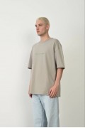 Erkek Baskılı T-Shirt Kısa Kol Bisiklet Yaka Rahat Kalıp Tişört  - Boyalı Gri