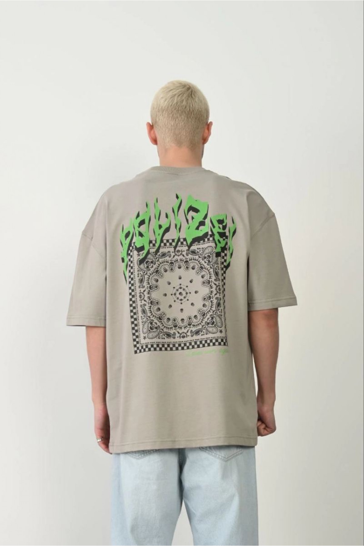 Erkek Baskılı T-Shirt Kısa Kol Bisiklet Yaka Rahat Kalıp Tişört  - Boyalı Gri