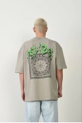 Erkek Baskılı T-Shirt Kısa Kol Bisiklet Yaka Rahat Kalıp Tişört  - Boyalı Gri