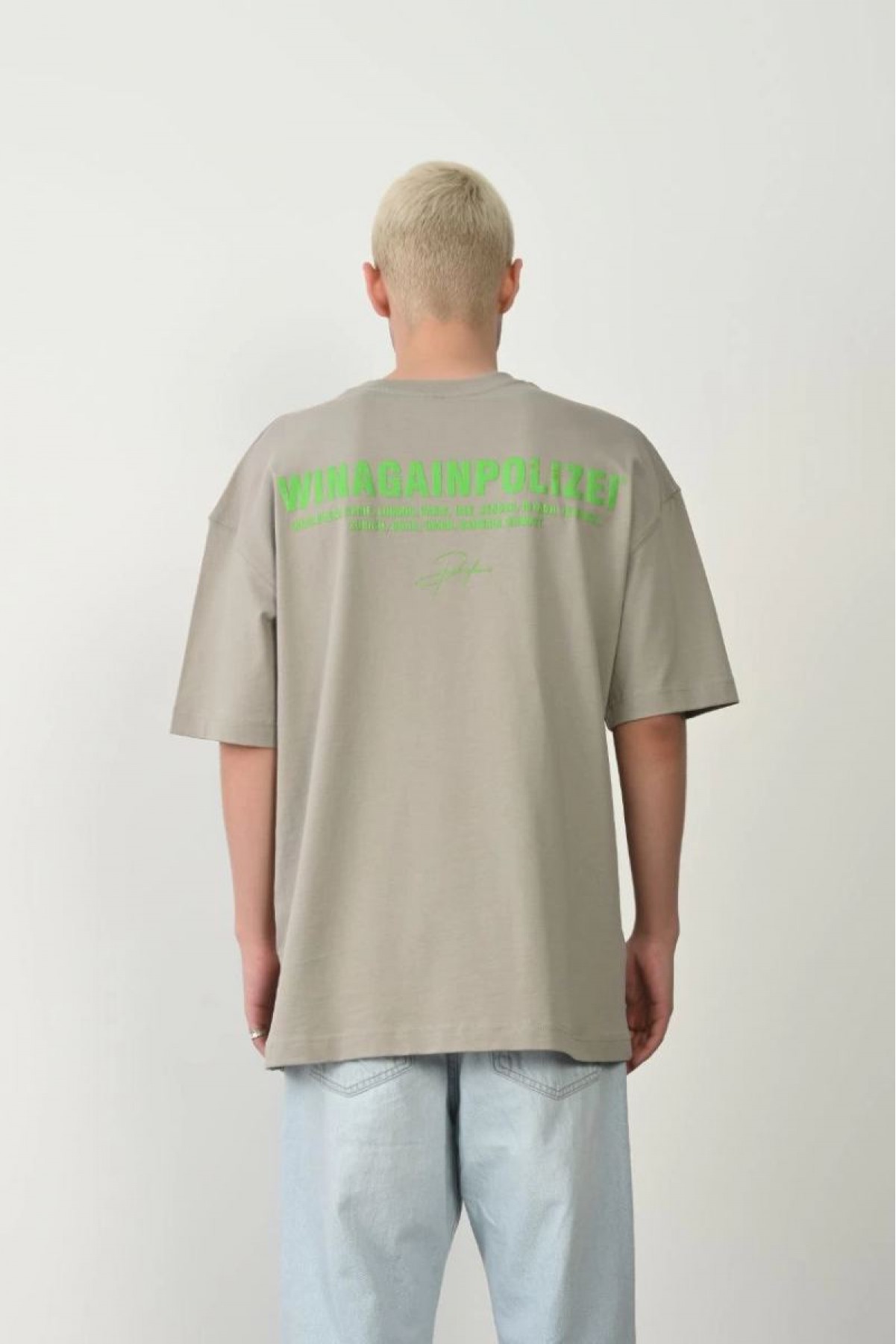 Erkek Baskılı T-Shirt Kısa Kol Bisiklet Yaka Rahat Kalıp Tişört  - Boyalı Gri