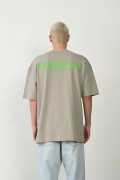 Erkek Baskılı T-Shirt Kısa Kol Bisiklet Yaka Rahat Kalıp Tişört  - Boyalı Gri