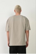 Erkek Baskılı T-Shirt Kısa Kol Bisiklet Yaka Rahat Kalıp Tişört - Boyalı Gri