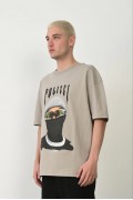 Erkek Baskılı T-Shirt Kısa Kol Bisiklet Yaka Rahat Kalıp Tişört - Boyalı Gri