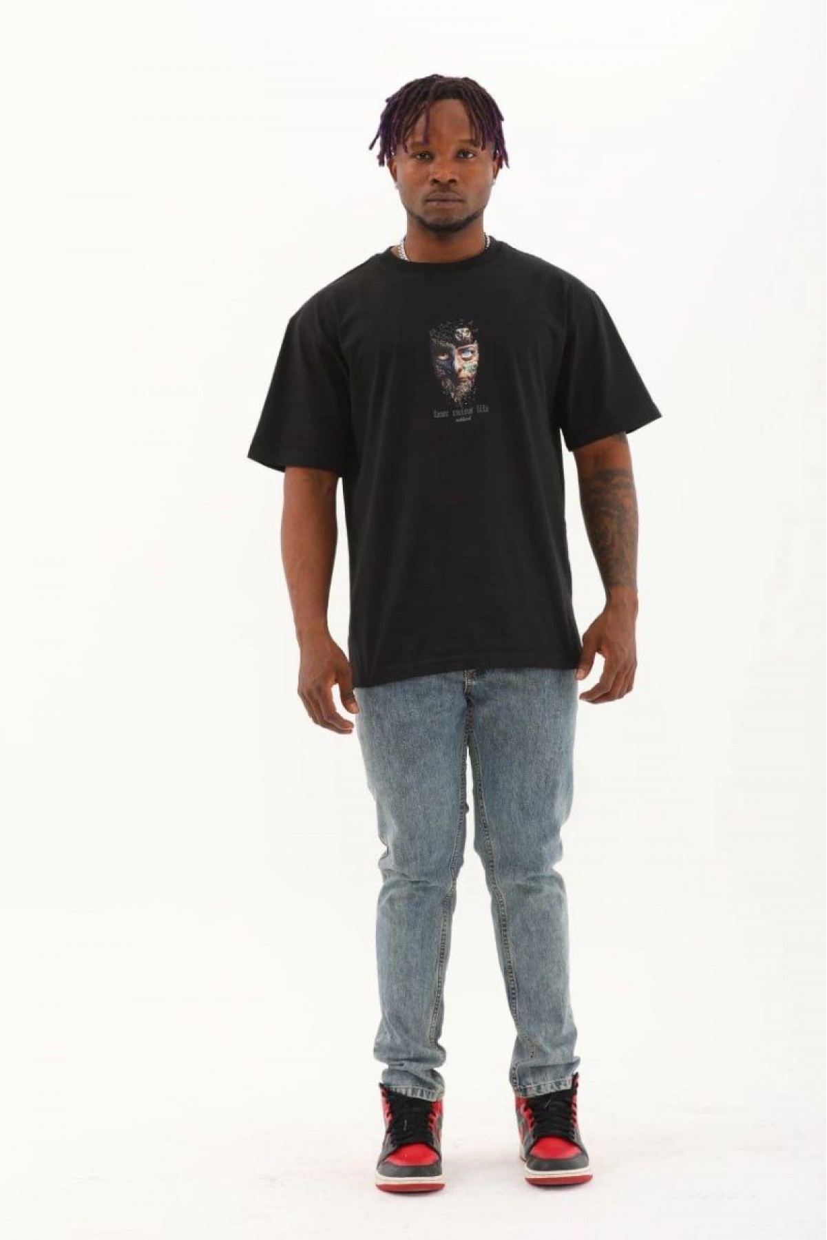 Erkek Baskılı T-Shirt Kısa Kol Bisiklet Yaka Regular Fit Rahat Kalıp Günlük Tişört - Siyah