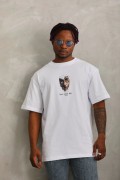 Erkek Baskılı T-Shirt Kısa Kol Bisiklet Yaka Regular Fit Rahat Kalıp Günlük Tişört - Beyaz