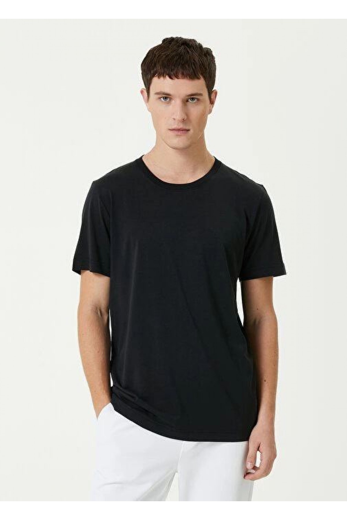 ERKEK Düz Tişört Bisiklet Yaka Regular Fit Yazlık Kısa kol T-Shirt - Siyah
