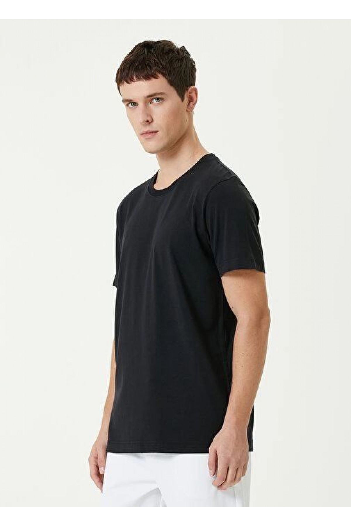 ERKEK Düz Tişört Bisiklet Yaka Regular Fit Yazlık Kısa kol T-Shirt - Siyah
