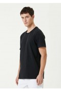ERKEK Düz Tişört Bisiklet Yaka Regular Fit Yazlık Kısa kol T-Shirt - Siyah