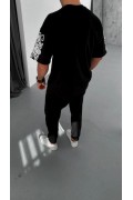 Erkek Kısa Kol Yazlık Tişört Bisiklet Yaka Baskılı Oversize T-Shirt - Siyah