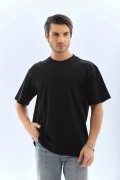 Erkek Düz Yazlık Kısa Kol Tişört Bisiklet Yaka Oversize T-Shirt - Siyah