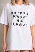 Kadın ön ve arka Baskılı Oversize Kısa kol  T-Shirt - Beyaz