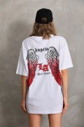 Kadın Baskılı Tişört Kısa Kol Bisiklet Yaka Oversize T-Shirt - Beyaz