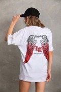 Kadın Baskılı Tişört Kısa Kol Bisiklet Yaka Oversize T-Shirt - Beyaz