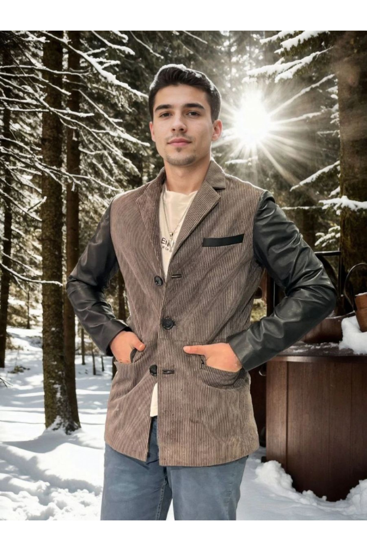 Erkek Premium Doğal Nubuk Deri Ceket - Siyah