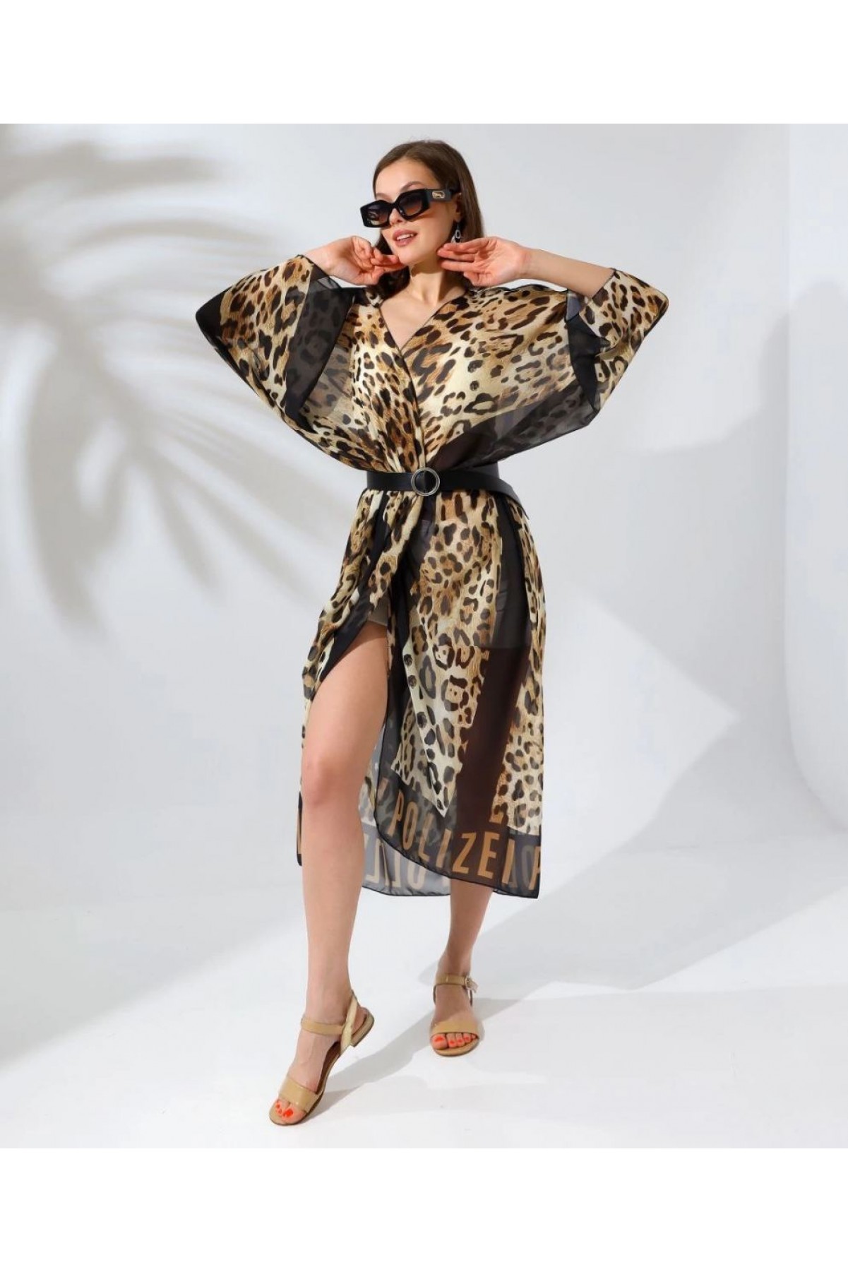 Kadın Rahat Kesim Şifon Kimono - Leopar