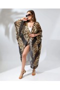 Kadın Rahat Kesim Şifon Kimono - Leopar