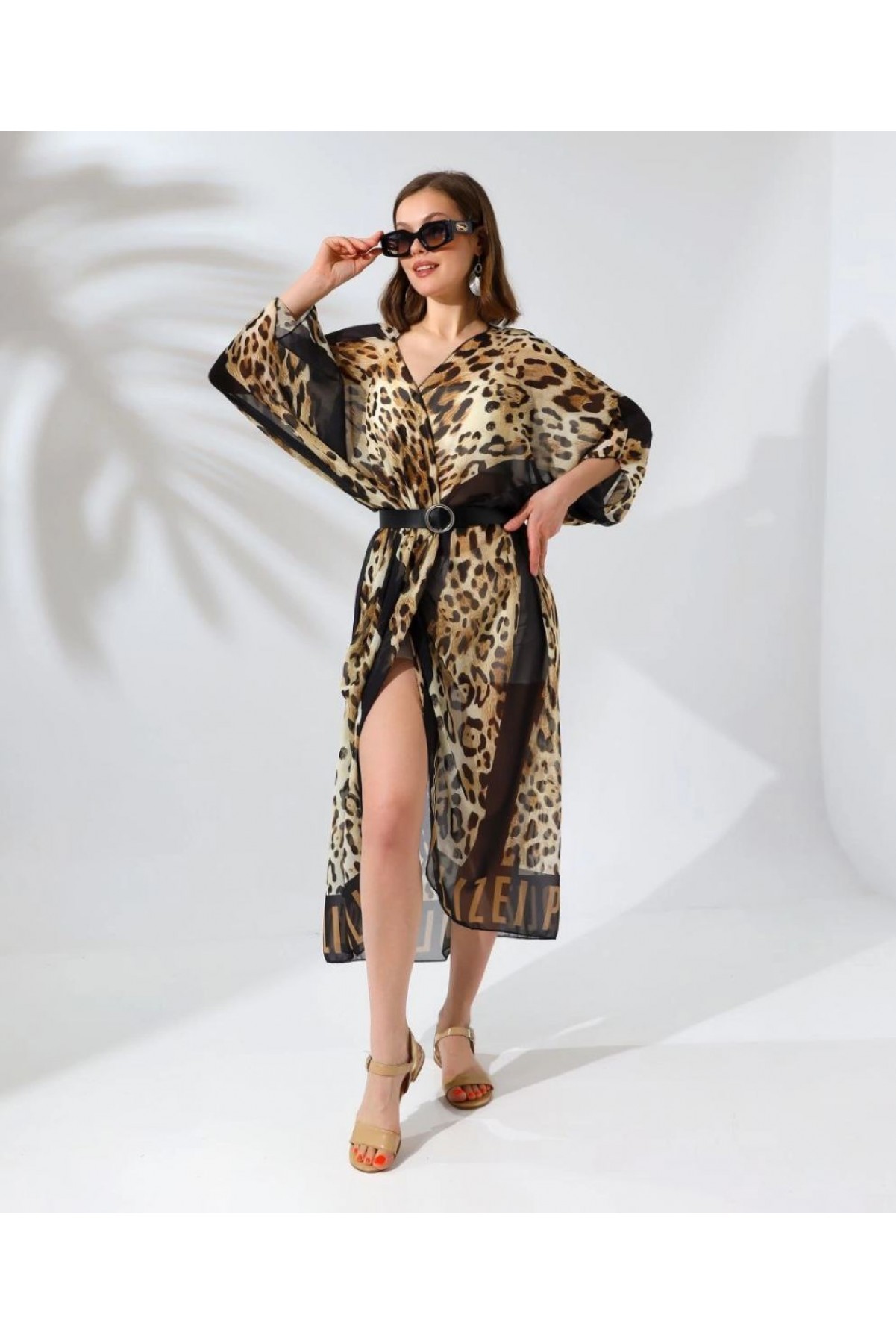Kadın Rahat Kesim Şifon Kimono - Leopar