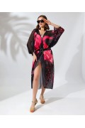 Kadın Rahat Kesim Şifon Kimono - Siyah