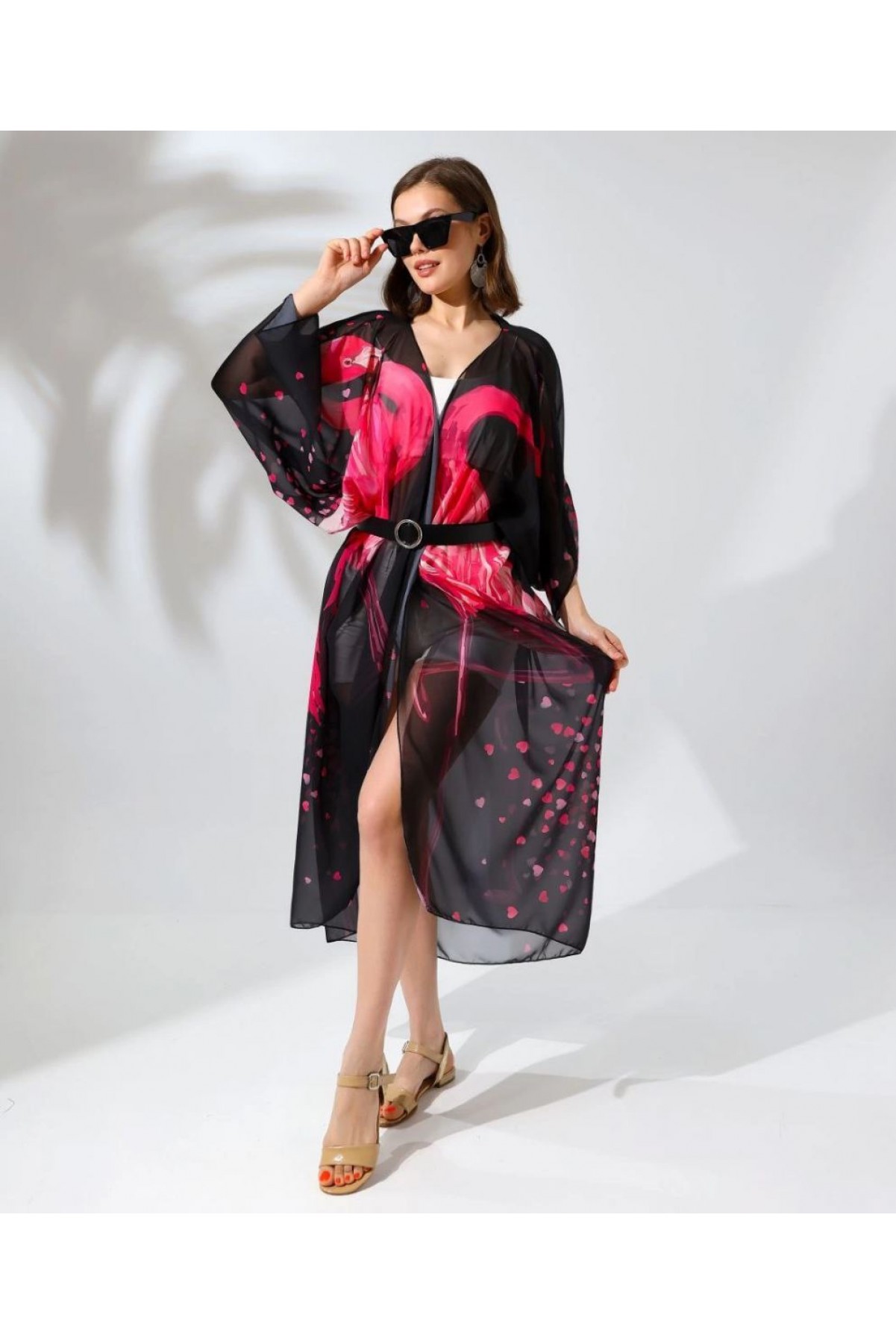Kadın Rahat Kesim Şifon Kimono - Siyah
