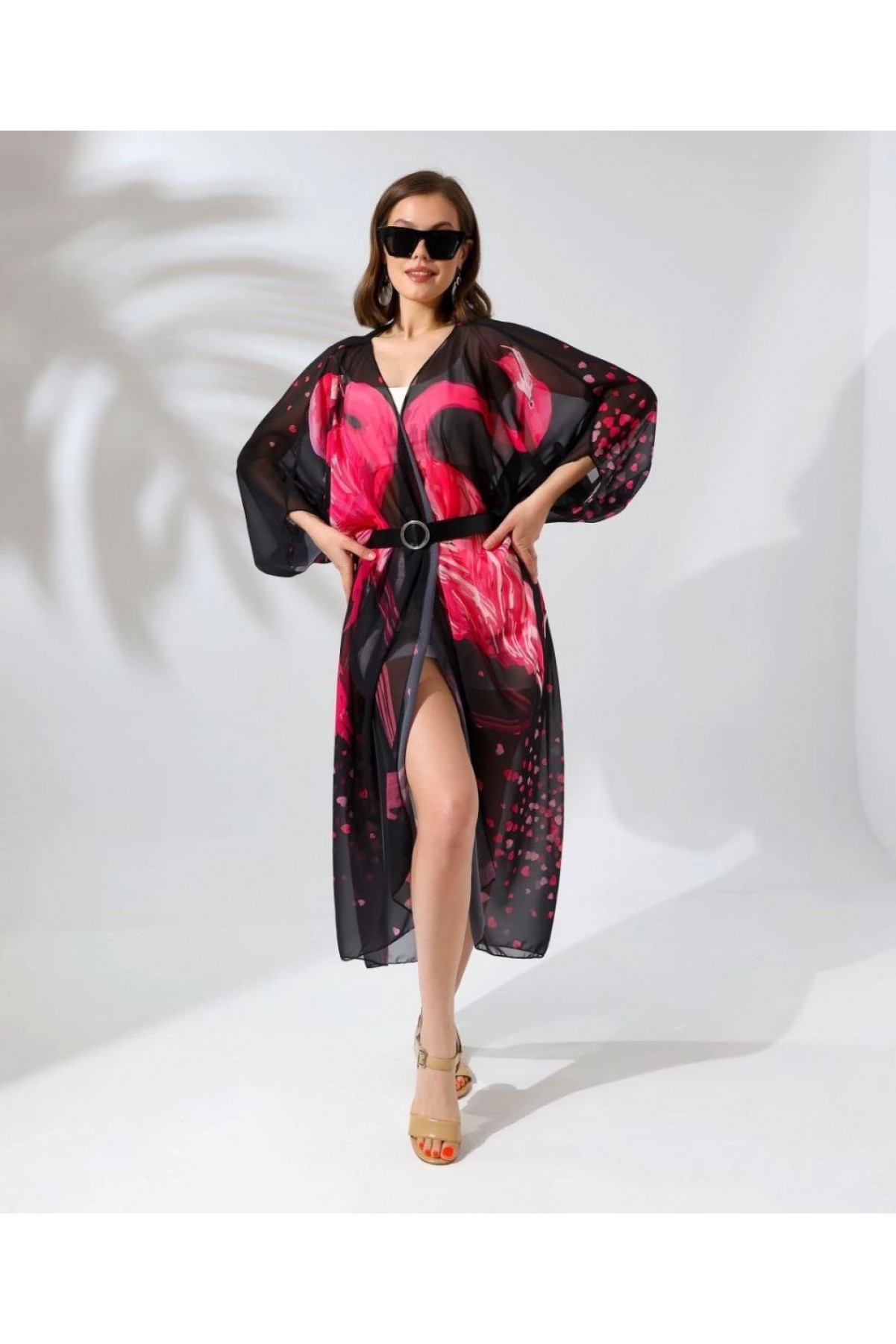 Kadın Rahat Kesim Şifon Kimono - Siyah