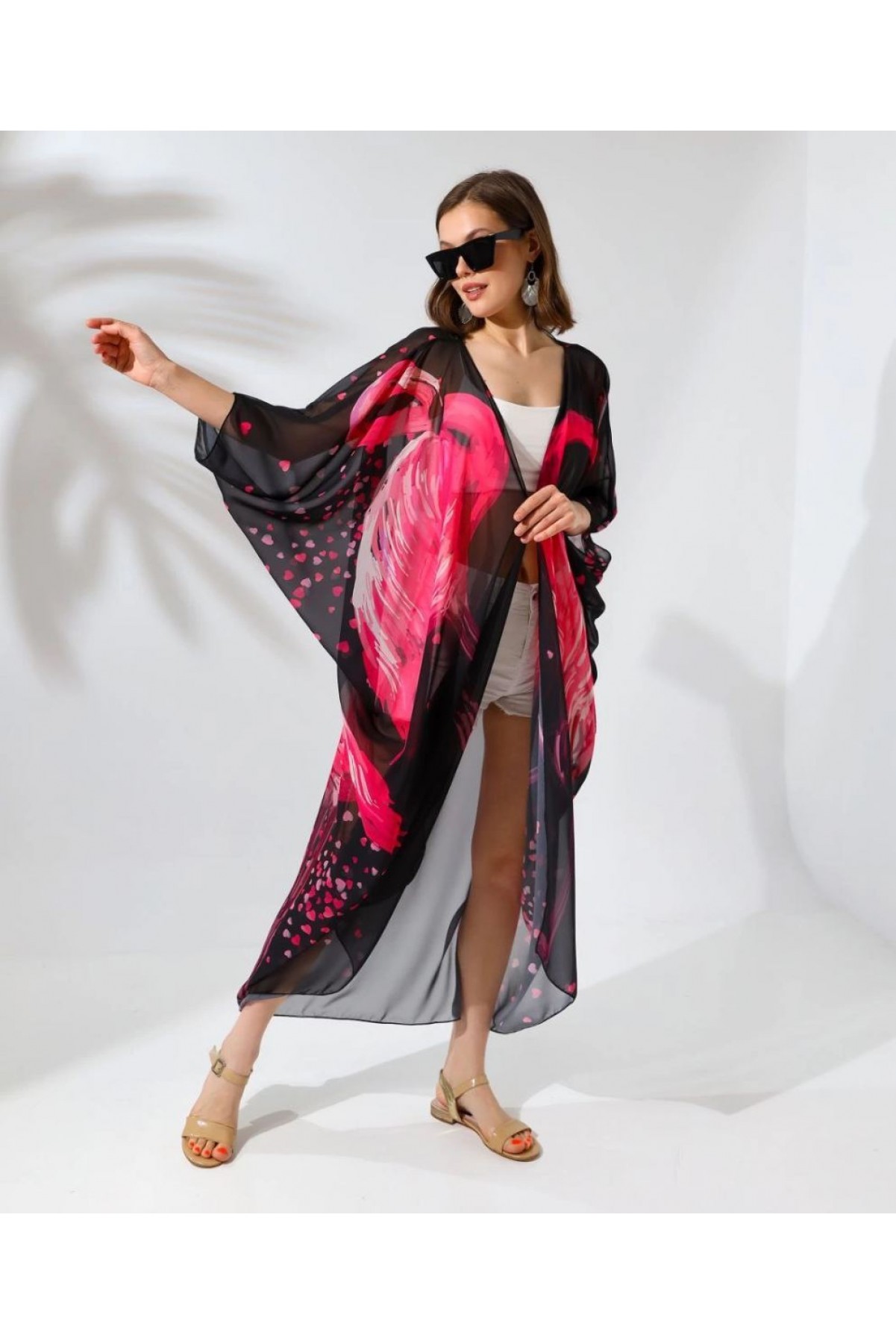 Kadın Rahat Kesim Şifon Kimono - Siyah
