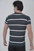 Erkek Polo Yaka tişört Slim Fit Dokuma Çizgili  Kısa kol T-Shirt - Haki