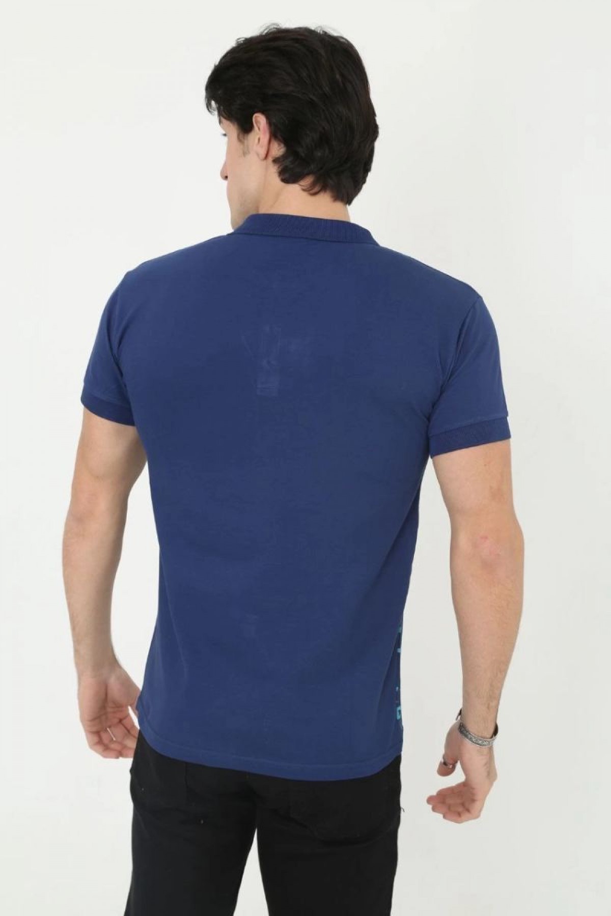 Erkek Pike Polo Yaka tişört Slim Fit Baskılı Kısa kol T-Shirt - Mavi