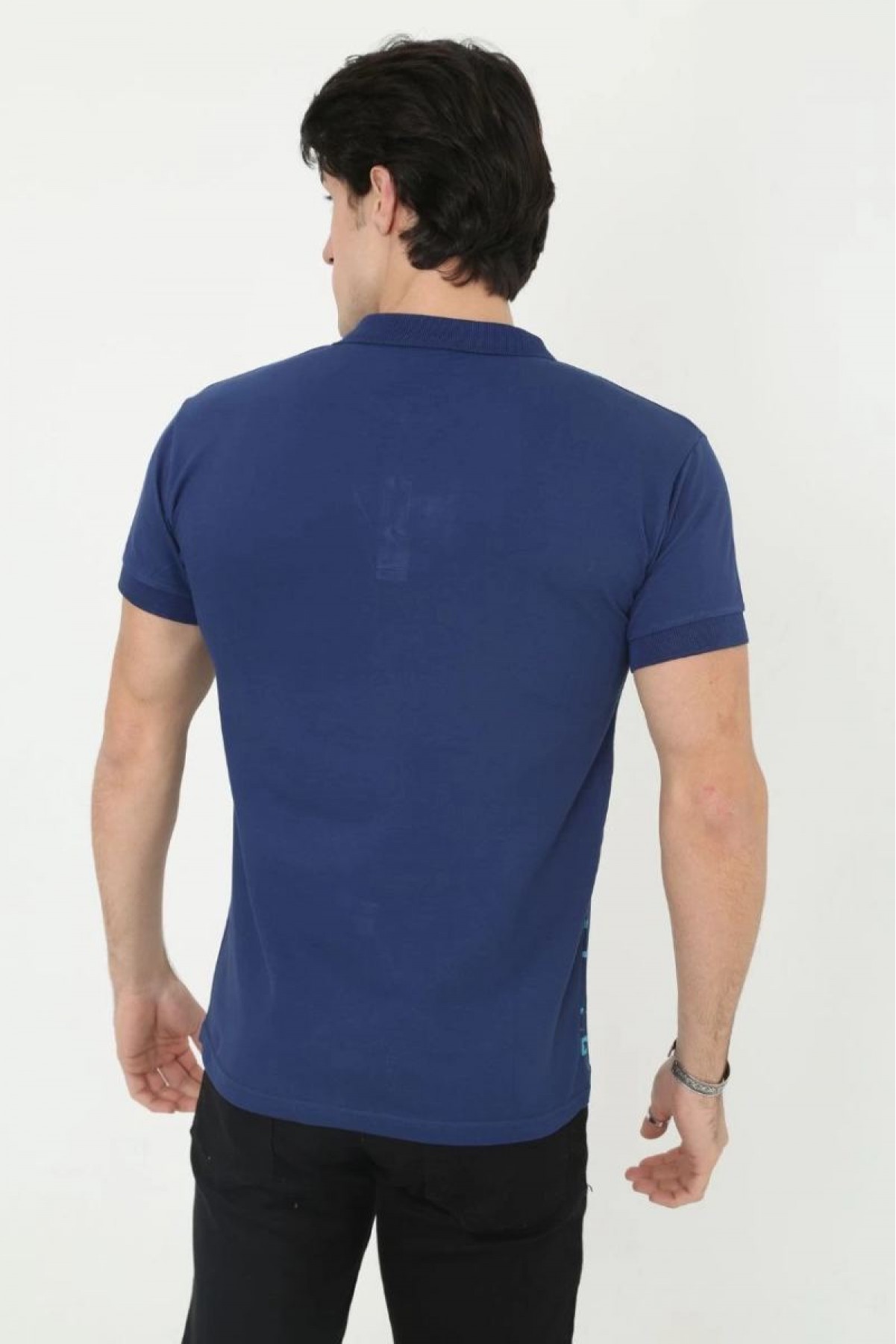 Erkek Pike Polo Yaka tişört Slim Fit Baskılı Kısa kol T-Shirt - Mavi