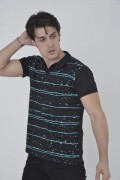 Erkek Pike Polo Yaka tişört Slim Fit Baskılı Kısa kol T-Shirt - Siyah