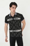 Erkek Polo Yaka tişört Slim Fit Baskılı Kısa kol T-Shirt - Siyah