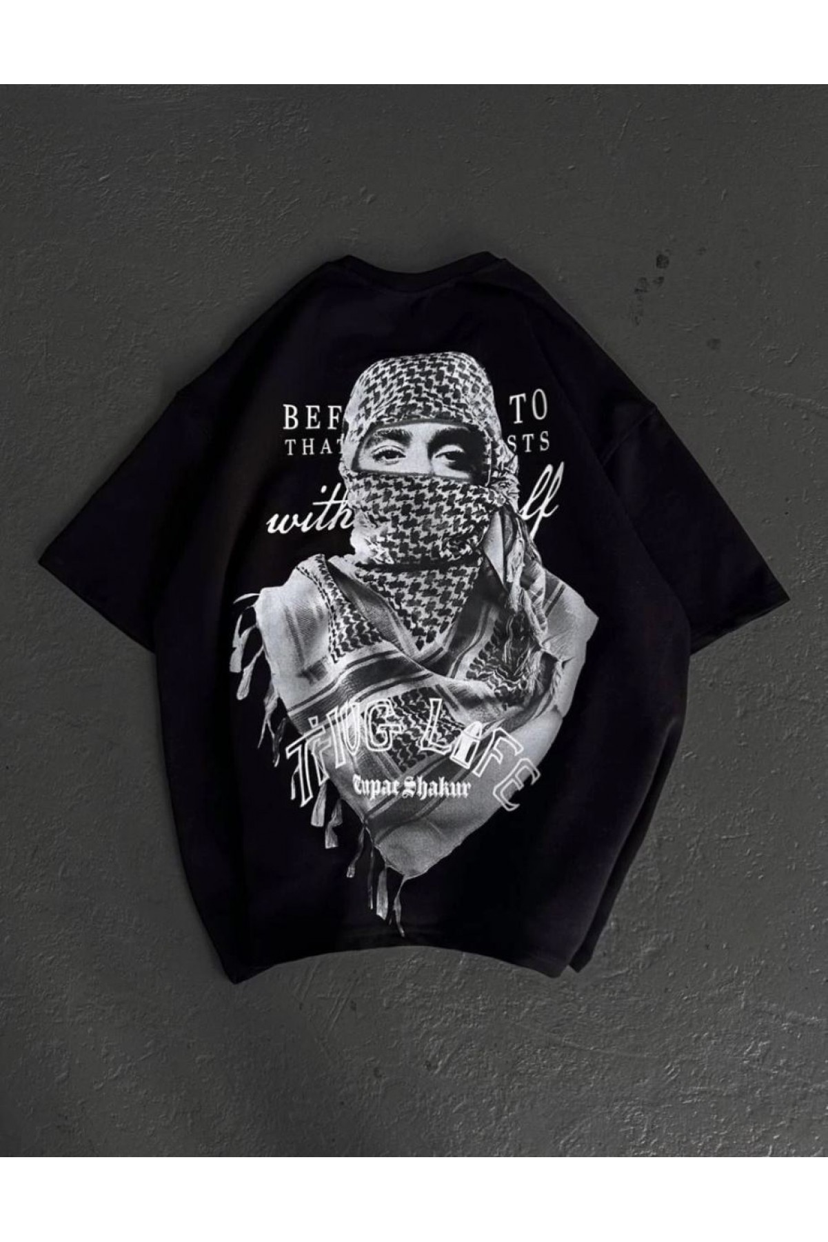 Kadın Kısa Kol Tişört Bisiklet Yaka Filistin Poşülü Baskılı T-Shirt - Siyah