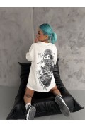 Kadın Kısa Kol Tişört Bisiklet Yaka Filistin Poşülü Baskılı T-Shirt - Beyaz