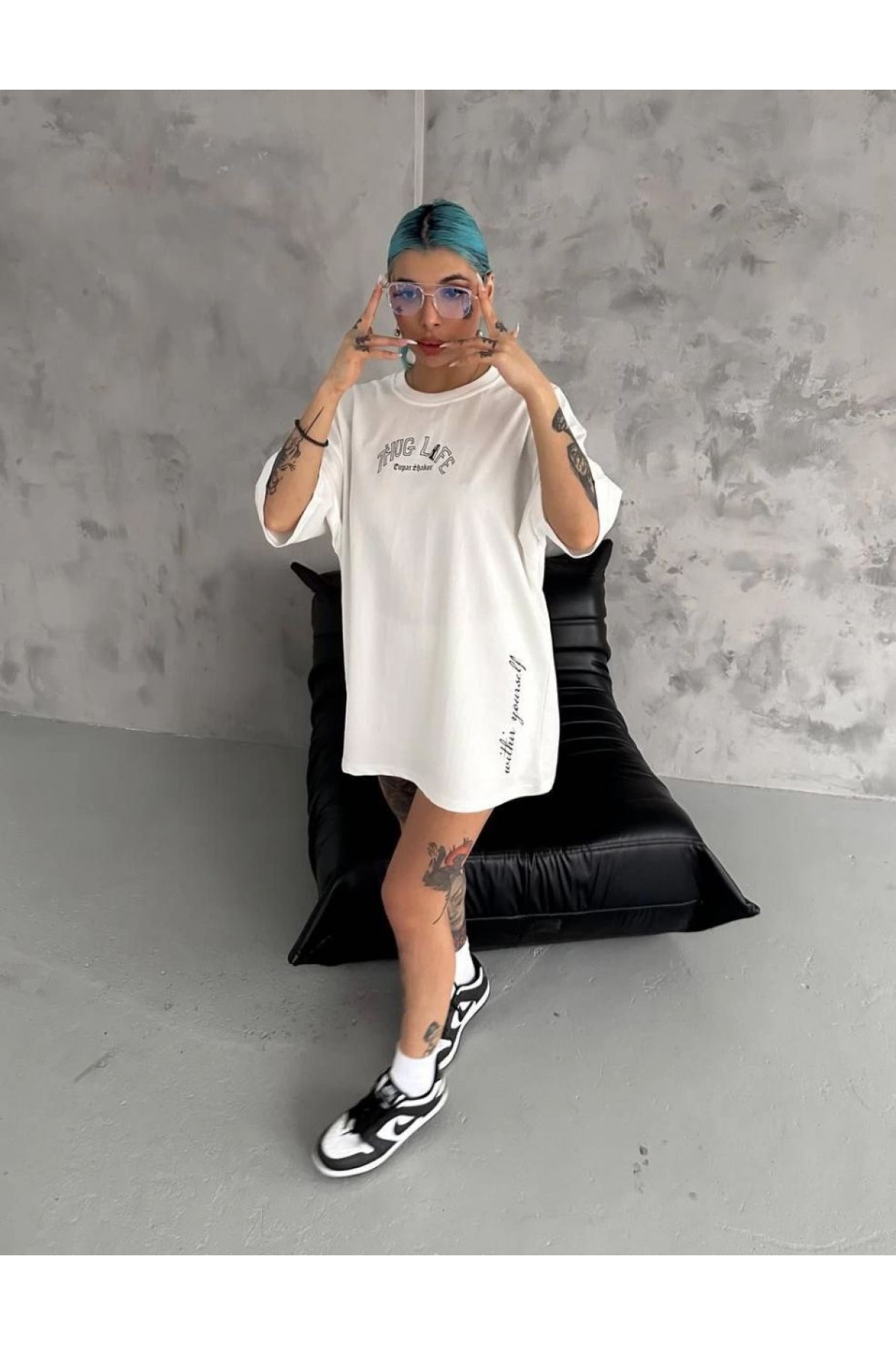 Kadın Kısa Kol Tişört Bisiklet Yaka Filistin Poşülü Baskılı T-Shirt - Beyaz