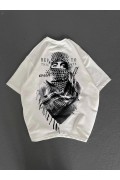 Erkek Kısa Kol Tişört Bisiklet Yaka Filistin Poşulu Baskılı T-Shirt - Beyaz