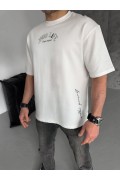 Erkek Kısa Kol Tişört Bisiklet Yaka Filistin Poşulu Baskılı T-Shirt - Beyaz