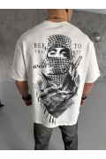 Erkek Kısa Kol Tişört Bisiklet Yaka Filistin Poşulu Baskılı T-Shirt - Beyaz