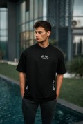 Erkek Kısa Kol Tişört Bisiklet Yaka Filistin Poşulu Baskılı T-Shirt - Siyah