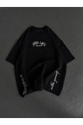 Erkek Kısa Kol Tişört Bisiklet Yaka Filistin Poşulu Baskılı T-Shirt - Siyah