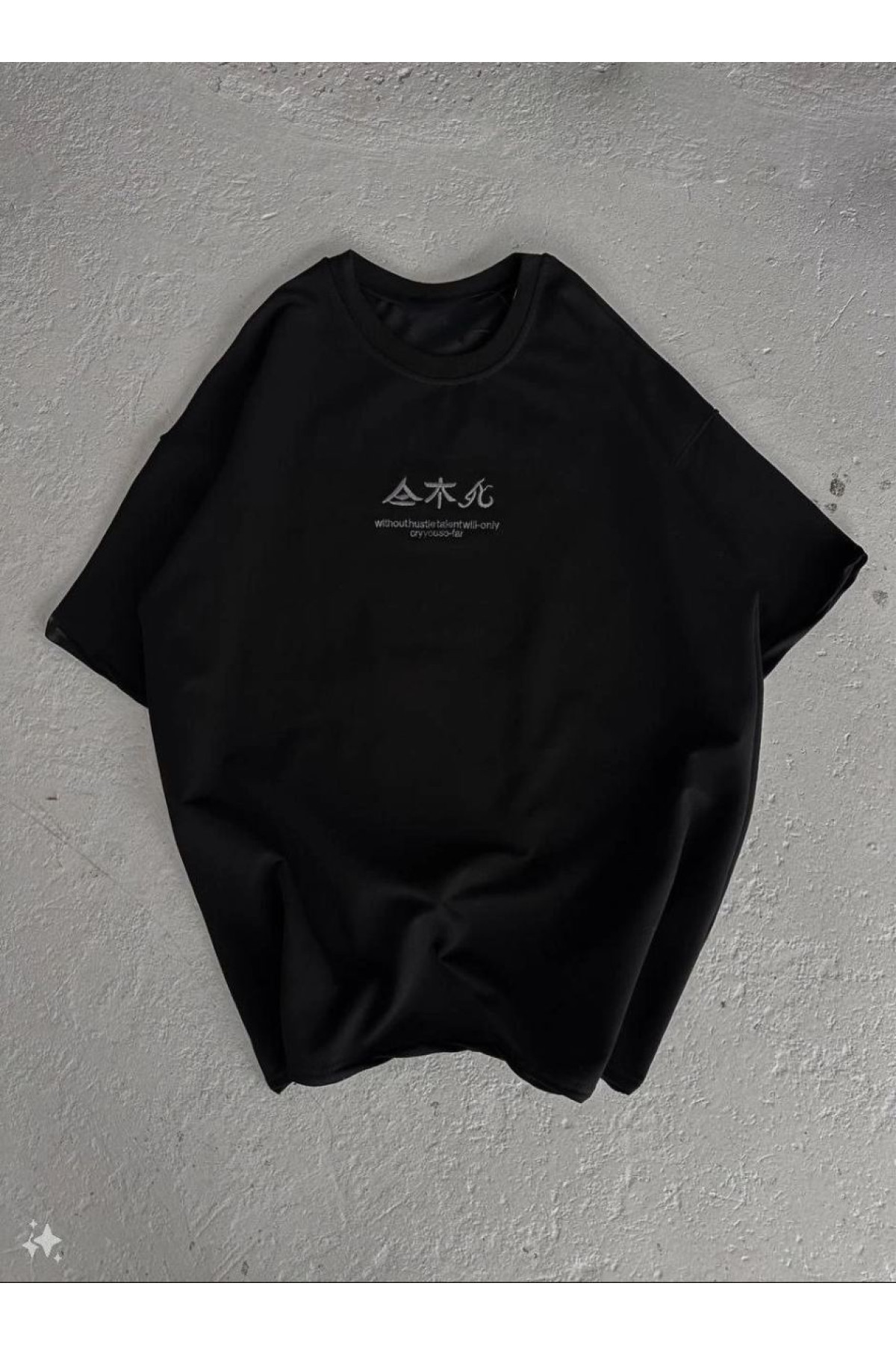 Erkek Baskılı Bisiklet Yaka T-Shirt - Siyah