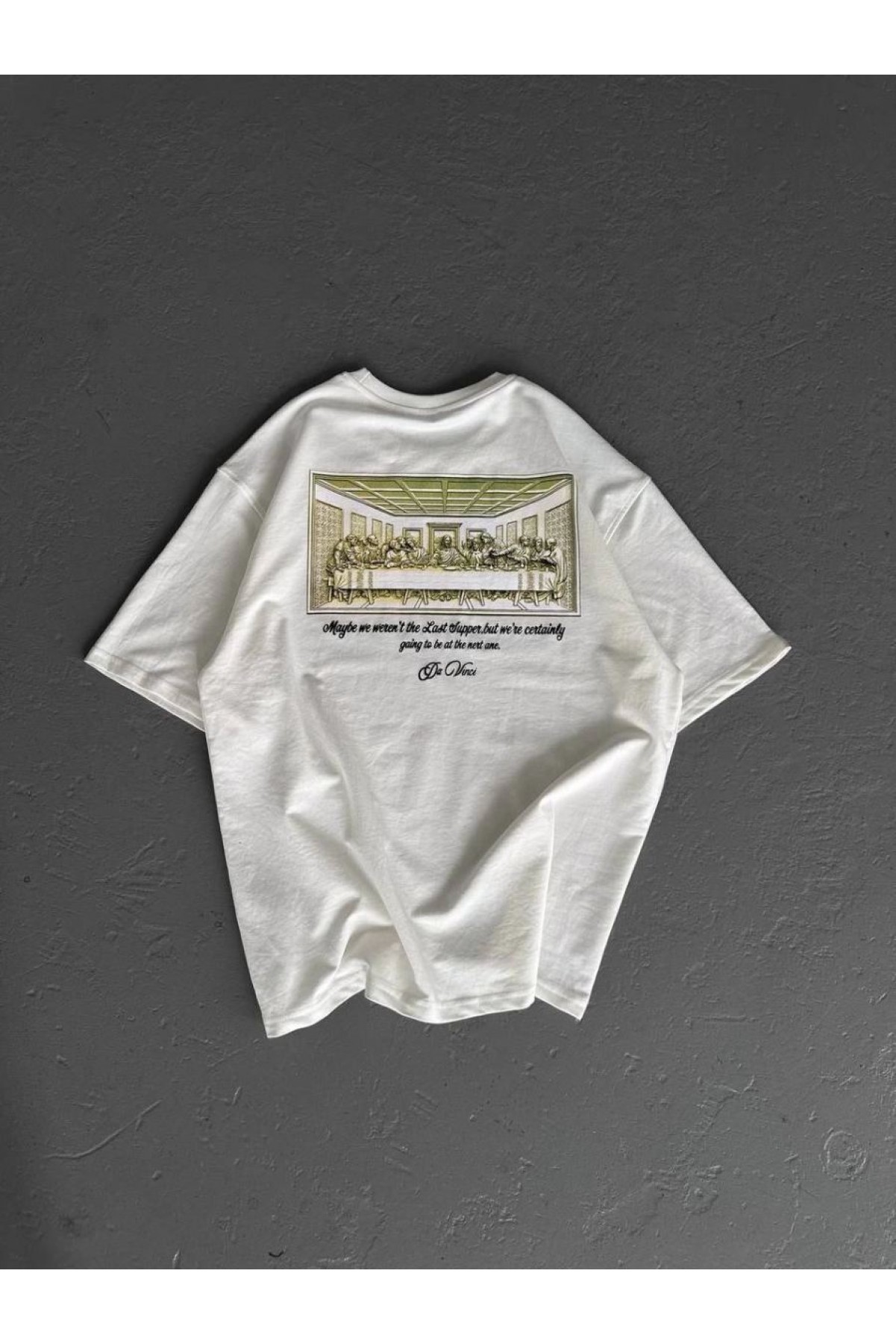 Kadın Baskılı T-Shirt Kısa Kol Bisiklet Yaka Oversize Rahat Kalıp Günlük Tişört - Beyaz