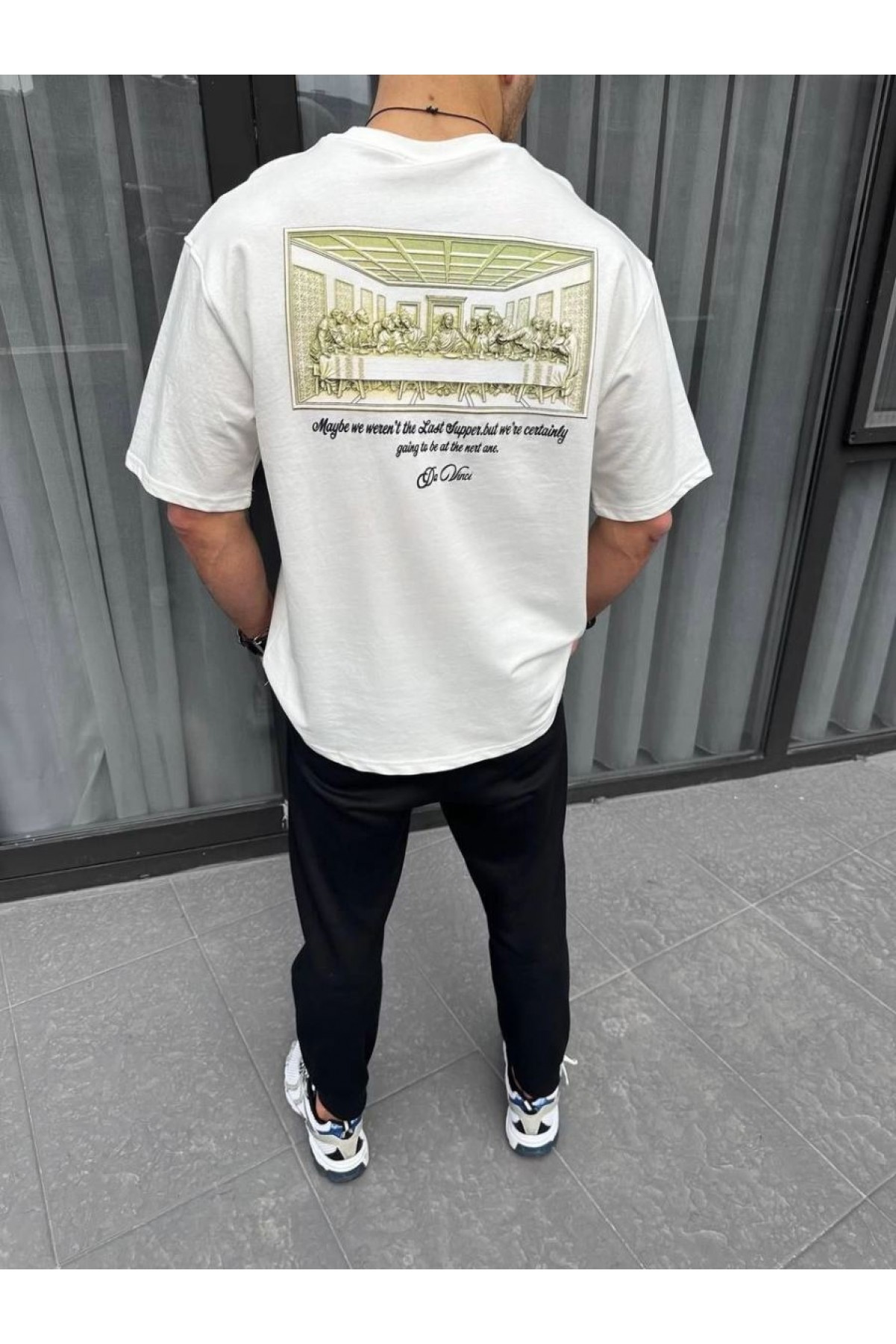 Erkek Baskılı T-Shirt Kısa Kol Bisiklet Yaka Regular Fit Rahat Kalıp Günlük Tişört - Beyaz