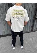 Erkek Baskılı T-Shirt Kısa Kol Bisiklet Yaka Regular Fit Rahat Kalıp Günlük Tişört - Beyaz