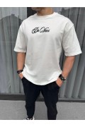 Erkek Baskılı T-Shirt Kısa Kol Bisiklet Yaka Regular Fit Rahat Kalıp Günlük Tişört - Beyaz