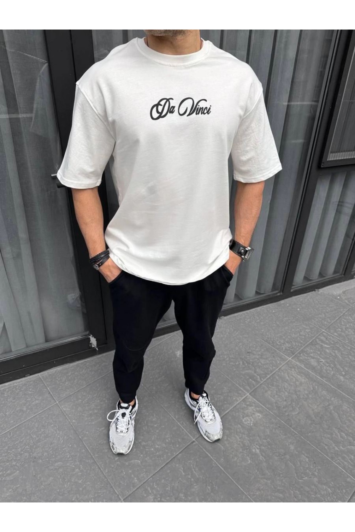 Erkek Baskılı T-Shirt Kısa Kol Bisiklet Yaka Regular Fit Rahat Kalıp Günlük Tişört - Beyaz
