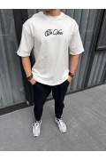 Erkek Baskılı T-Shirt Kısa Kol Bisiklet Yaka Regular Fit Rahat Kalıp Günlük Tişört - Beyaz